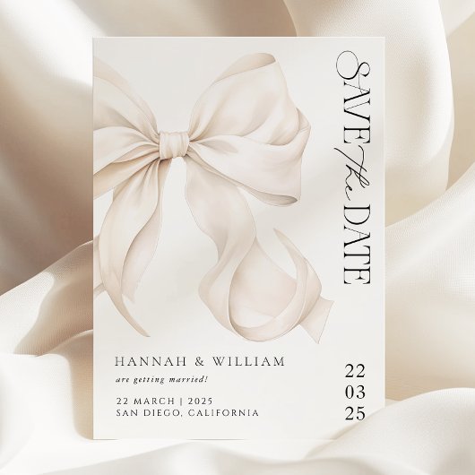 Elegante Ivory Bow Save the Date Card