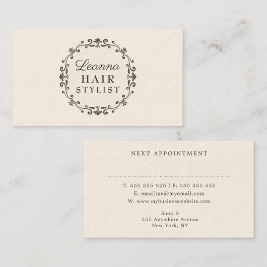 Elegante Ivory Cream Hair Stylist Termine Karten (Vorne/Hinten)