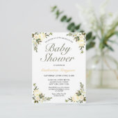 Elegante Ivory Floral Baby Dusche Einladung Postkarte (Stehend Vorderseite)