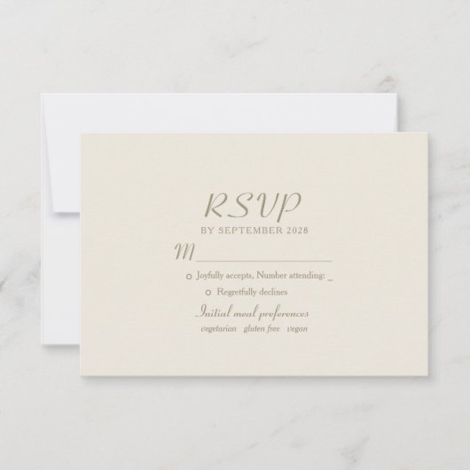 Elegante Ivory Gold Wedding RSVP Karte (Vorderseite)