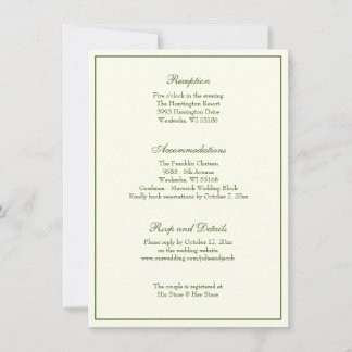 Elegante Ivory Green Wedding Reception Einladung