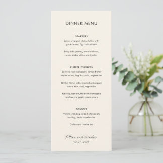Elegante Ivory Moderne Hochzeit Menükarte