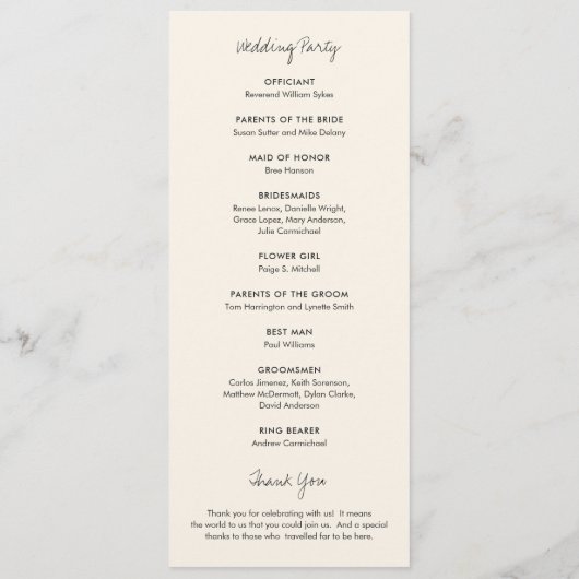 Elegante Ivory Moderne Hochzeit Programm (Rückseite)