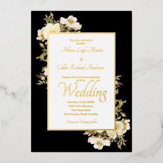Elegante Ivory Rose Black Lux Folieneinladung