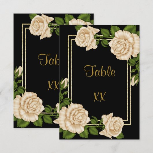 Elegante Ivory Rose & Gold Glitzer Tischnummer (Vorne/Hinten)