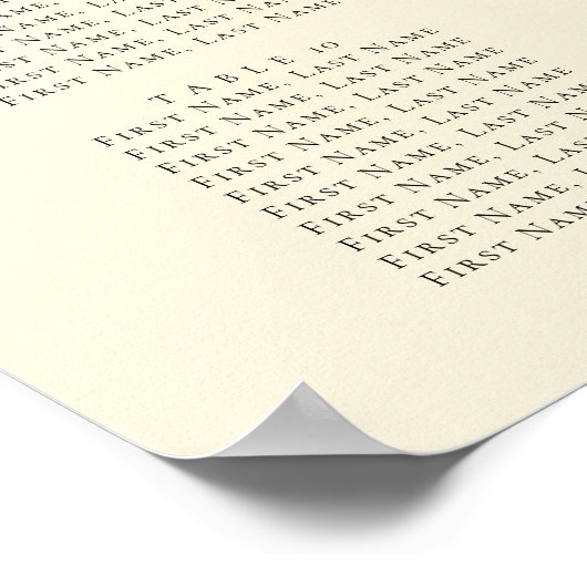 Elegante Ivory Simple Script Wedding Seating Chart Poster (Ecke)