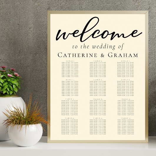 Elegante Ivory Simple Script Wedding Seating Chart Poster