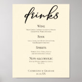 Elegante Ivory Simple Wedding Bar Menu Drinks Poster (Vorne)