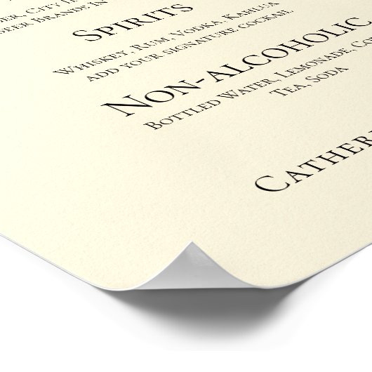 Elegante Ivory Simple Wedding Bar Menu Drinks Poster (Ecke)