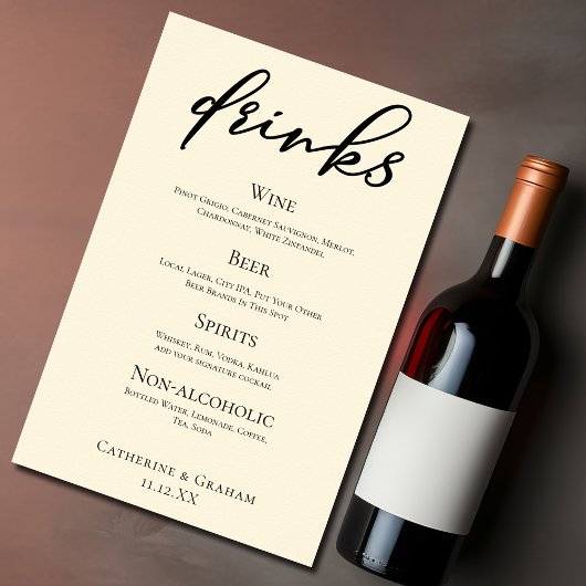 Elegante Ivory Simple Wedding Bar Menu Drinks Poster