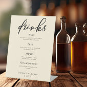 Elegante Ivory Simple Wedding Bar Menu Drinks Sockelschild