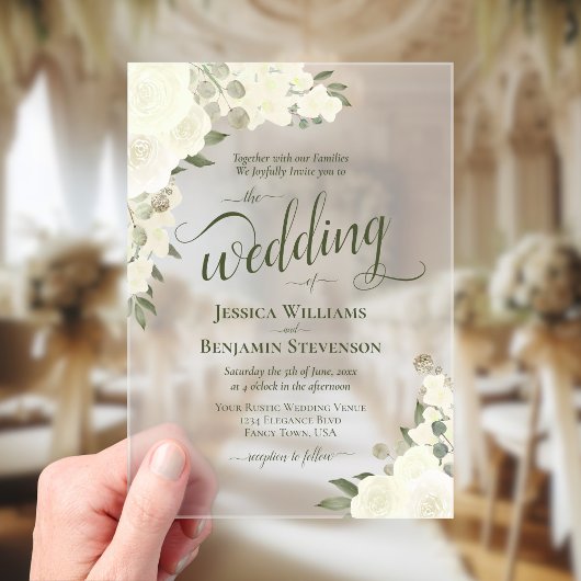 Elegante Ivory White Boho Chic Rose Extravagant Ho Acryleinladungen