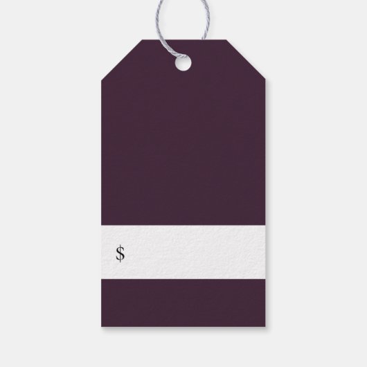 Elegante Ivory White Plum Lila Blumenpreisschilder Geschenkanhänger (Rückseite)