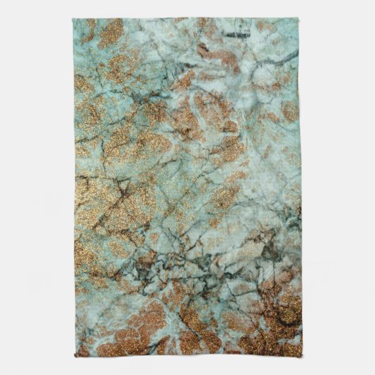 Elegante Jade und Rose Gold Glitzer Marmor Geschirrtuch (Vertikal)