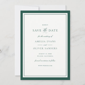 Elegante Jägergrüne Rahmen Hochzeit Save the Date Einladung
