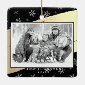 Elegante Jahreszeit Grüße Gold Splash auf schwarz Keramikornament (Rückseite)