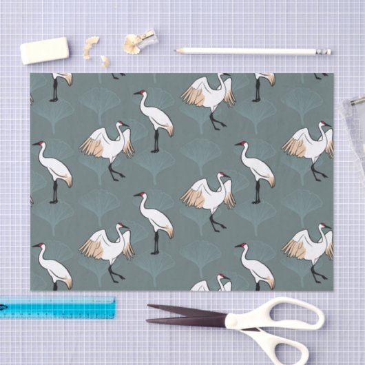 Elegante japanische Krane & Gingko-Blätter Seidenpapier (Handwerk)