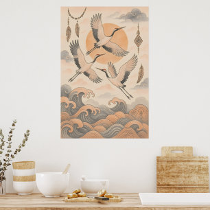 Elegante japanische Kranich-Wandkunst Minimalistis Poster