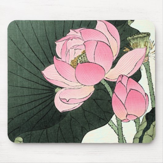 Elegante japanische Lotus Blume - Vintage Kunst Mousepad (Vorne)