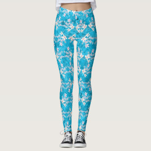 Elegante japanische Sakura-Blumen auf blauem Muste Leggings