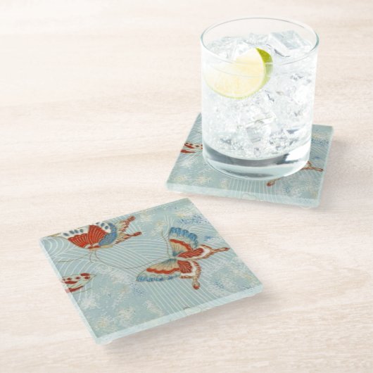Elegante japanische Washi Origami Butterflies Glasuntersetzer (Schrägansicht)