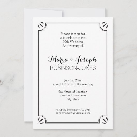 Elegante Jazz Age Black and White Wedding Annivers Einladung (Vorderseite)