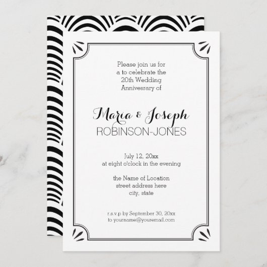 Elegante Jazz Age Black and White Wedding Annivers Einladung (Vorne/Hinten)