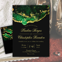 Elegante Jewel-Tone Green Black Gold Wedding Einladung
