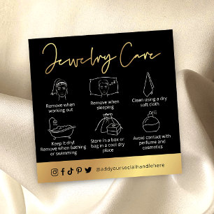 Elegante Jewelry Care Guide Black & Gold Logo Card Quadratische Visitenkarte