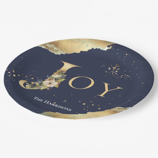 Elegante Joy Gold Foil Floral Pappteller (Schrägansicht)