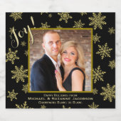 Elegante Joy Golden Snowflakes/Foto Schaumweinetikett (Einzelnes Label)