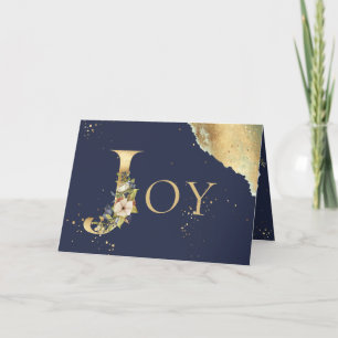 Elegante Joy of Christmas Gold Floral Blue Feiertagskarte