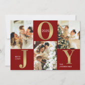 Elegante Joy Red Gold Foto Collage Weihnachten (Vorderseite)