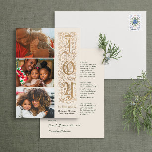 Elegante "Joy to the World" Multi-Foto Imitats Foi Feiertagskarte
