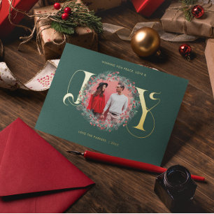 Elegante JOY Weihnachtsgirlande Blätter Beeren Fot Folien Feiertagskarte