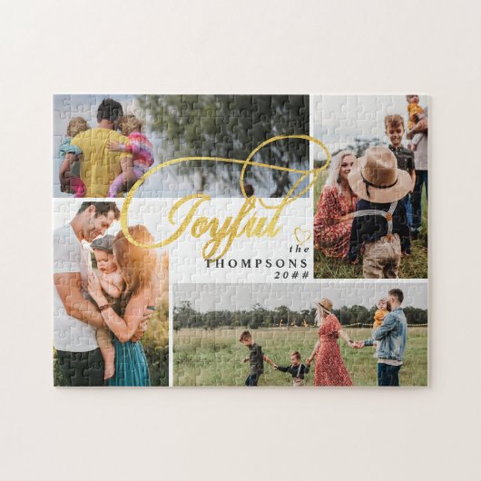 Elegante Joyful Gold Weihnachten Vier Foto Collage Puzzle (Horizontal)