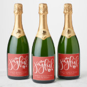 Elegante Joyful Script festlich Red Holiday Schaumweinetikett (Flaschen)