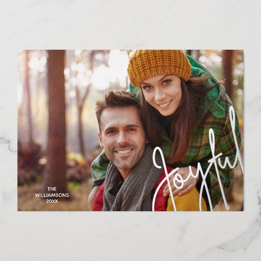 Elegante Joyful Silver Foil Folien Feiertagskarte (Vorderseite)