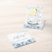 Elegante jubelnde Hochzeit mit blauen Blumen Rechteckiger Pappuntersetzer (Vor Ort)