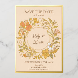 Elegante Jugendstil Blumenstrauß Save the Date Kar Folieneinladung