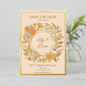 Elegante Jugendstil Blumenstrauß Save the Date Kar Folieneinladung (Stehend vorne)