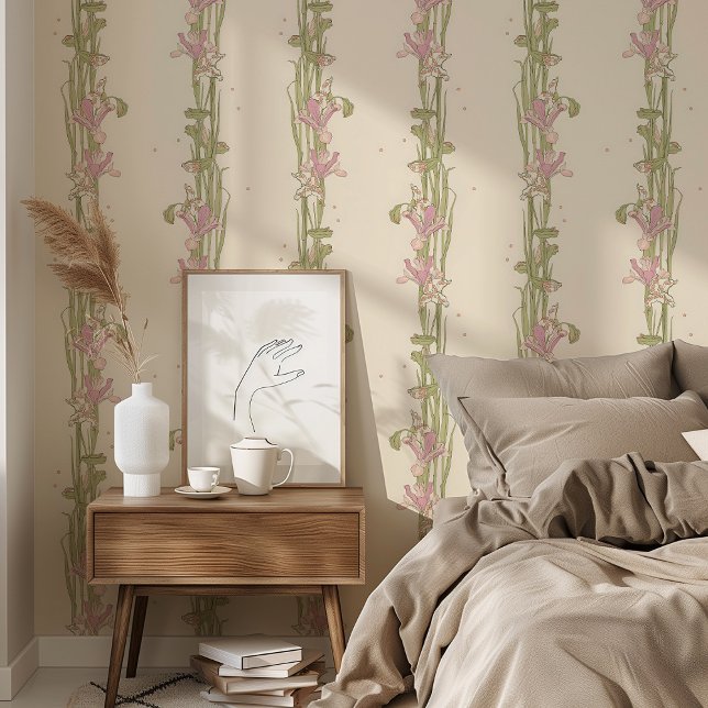 Elegante Jugendstil Delicate Iris Blumenpastel Tapete (Von Creator hochgeladen)