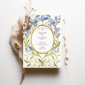 Elegante Jugendstil-Dusty Blue & Gold Wedding Einladung