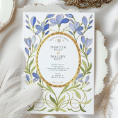 Elegante Jugendstil-Dusty Blue & Gold Wedding Einladung