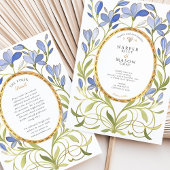 Elegante Jugendstil-Dusty Blue & Gold Wedding Einladung