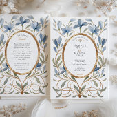 Elegante Jugendstil-Dusty Blue & Gold Wedding Einladung
