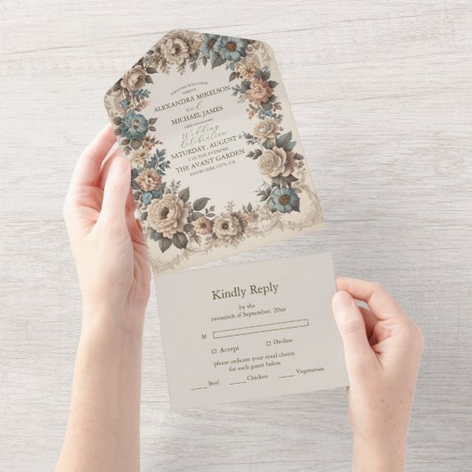 Elegante Jugendstil-Einladung zur Hochzeit All In One Einladung (Abreißen)