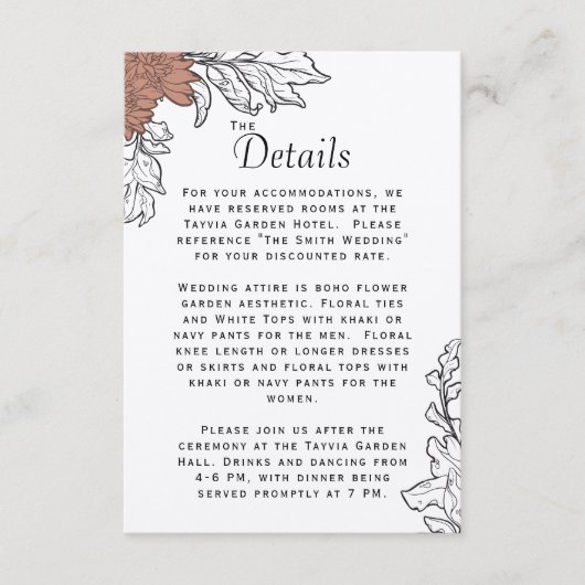 Elegante Jugendstil Flatorale Details zur Hochzeit Begleitkarte (Vorderseite)