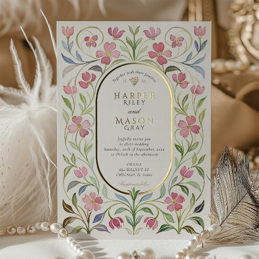 Elegante Jugendstil Floral Folieneinladung