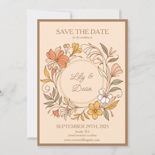Elegante Jugendstil Floral Save the Date (Vorderseite)